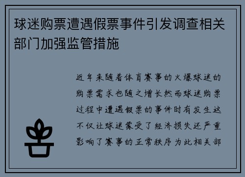 球迷购票遭遇假票事件引发调查相关部门加强监管措施
